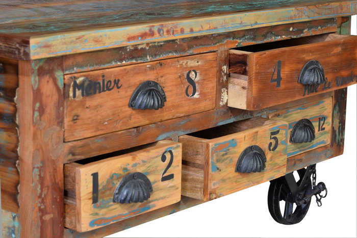 GINER Y COLOMER Mesa de café en madera reciclada multicolor